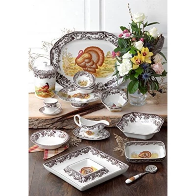 Spode Woodland Turkey Round Platter - 12" Fine Porcelain Serving Tray With British Flowers Border, Rustic Thanksgiving Design - Made In England 4 Spode Woodland Turkey Round Platter - 12" Fine Porcelain Serving Tray With British Flowers Border, Rustic Thanksgiving Design - Made In England - Image 2