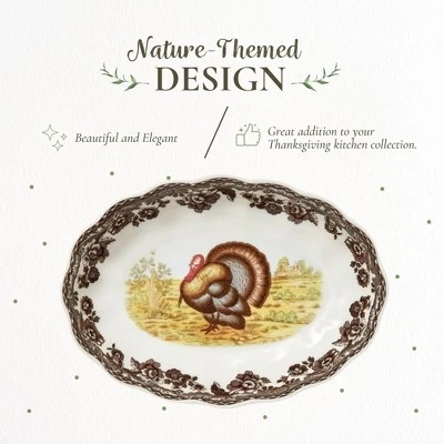 Spode Woodland Turkey Oval Fluted Dish - Porcelain Thanksgiving Tray, Serve Appetizers Or Desserts, 6 In - Oven, Microwave, Freezer Safe 4 Spode Woodland Turkey Oval Fluted Dish - Porcelain Thanksgiving Tray, Serve Appetizers Or Desserts, 6 In - Oven, Microwave, Freezer Safe - Image 2