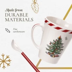 Spode Christmas Tree Peppermint 14oz Mug & Spoon Set (4-Piece) - Festive Earthenware With Candy Cane Motif, Ceramic Mug - Christmas Drinkware -Spode GUEST bccc21dc 9c8b 483f 98f3 35de6bdd6ee9