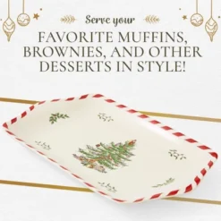 Spode Christmas Tree Peppermint Dessert Tray (12" X 7.25") - Festive Porcelain Serving Tray For Appetizers, Charcuterie, Snacks, Desserts -Spode GUEST bd96ab1a 974a 49d3 9eb0 7c7787040d33