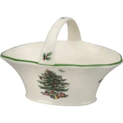 Spode Christmas Tree Candy Basket, 5.75-Inch Candy Bowl With Handle, Fine Earthenware Christmas Gift, Festive Holiday Serveware & Holiday Display Bowl -Spode GUEST c161ac00 52df 44fe b06b fa15de66b553