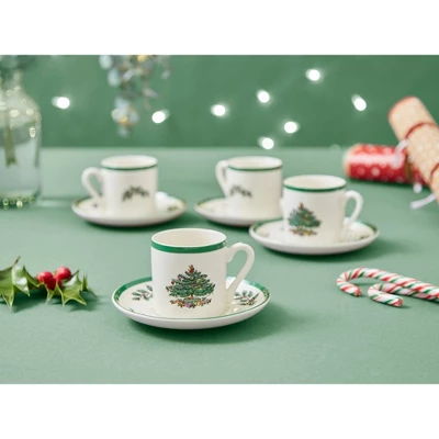 Spode Christmas Tree Espresso Cup & Saucer Set (Set Of 4) - Festive 3 Ounce Coffee Mugs With Saucers, Fine Earthenware - Dishwasher & Microwave Safe 4 Spode Christmas Tree Espresso Cup & Saucer Set (Set Of 4) - Festive 3 Ounce Coffee Mugs With Saucers, Fine Earthenware - Dishwasher & Microwave Safe - Image 2
