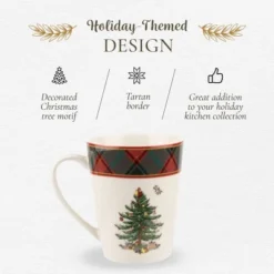 Spode Christmas Tree Tartan Mugs (Set Of 4) - 14 Ounce Festive Holiday Coffee Cups - Porcelain Mugs With Tartan Border, Dishwasher & Microwave Safe -Spode GUEST c785c574 c078 4c93 b771 b04afb2c93ad