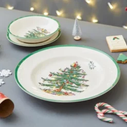 Spode Christmas Tree 10.5" Dinner Plate (Set Of 4) - Festive Holiday Stoneware Plate With Christmas Tree & Green Borders, Dishwasher & Oven Safe -Spode GUEST c85ba202 8fe6 4302 b637 06864948c8be