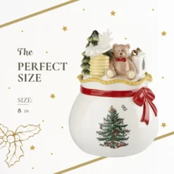 Spode Christmas Tree Candy Bowl With Lid, 8" Fine Earthenware Christmas Candy Storage Jar - Great For Festive Decor & Gifting -Spode GUEST cc1a0d5c a96d 47e1 bec0 c486bf2efb89