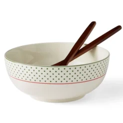 Spode Christmas Tree 10 Inch Serving Bowl & Wooden Servers, Polka Dot - Ceramic Serving Bowls & Party Bowls For Holiday Celebrations -Spode GUEST cd248f25 5109 4761 8144 f4755db18933