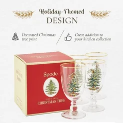Spode Christmas Tree Gold 16oz Pedestal Goblets (Set Of 4) - Gold Rimmed Glasses, Festive Holiday Drinkware For Christmas Dinner, Wedding Gifts -Spode GUEST cd3fb2da 9614 47af 8d49 b69b9624965d