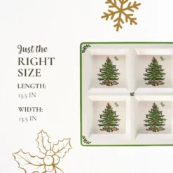 Spode Christmas Tree Melamine 4-Section Tray, 13.5-Inch Divided Holiday Serveware For Nuts, Candy, Condiments - Festive Tableware -Spode GUEST cd704027 614a 4f31 a736 2e693812af33