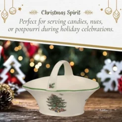 Spode Christmas Tree Candy Basket, 5.75-Inch Candy Bowl With Handle, Fine Earthenware Christmas Gift, Festive Holiday Serveware & Holiday Display Bowl -Spode GUEST ce0ec54c 918e 4d82 ae0f ba91e1a1db66