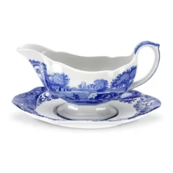 Spode Blue Italian 9 Oz Gravy Boat And Saucer, Earthenware Sauce Boat With Large Handle, Classic Countryside Design, Dishwasher & Microwave Safe -Spode GUEST cf4ed486 e367 4fee a44d 84a1572b93c6