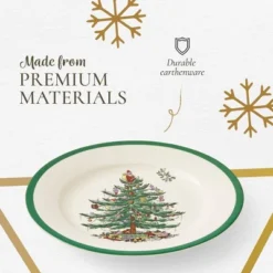 Spode Christmas Tree 8" Salad Plate Set Of 4- Stoneware Plate With Christmas Tree Design, Green Bordered Edges, Microwave, Dishwasher & Oven Safe -Spode GUEST d147884d ba17 4cb8 aa6f 7ae2356f4116