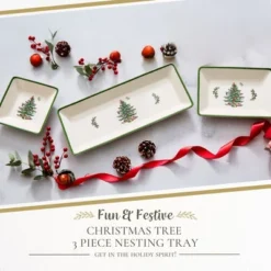 Spode Christmas Tree 3-Piece Dessert Trays, Collector Serveware - Holiday Dinnerware & Decorative Tray, Holiday Winter Serving For Occasions