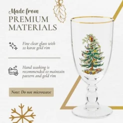 Spode Christmas Tree Gold 16oz Pedestal Goblets (Set Of 4) - Gold Rimmed Glasses, Festive Holiday Drinkware For Christmas Dinner, Wedding Gifts -Spode GUEST d4500182 6c70 4bb3 9c55 1201c8f14656