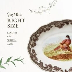 Spode British Flowers Collection 6" Oval Fluted Dish - Pheasant Illustration, Rustic Serving - Porcelain, Dishwasher & Oven Safe -Spode GUEST d6056c78 e772 4189 b323 2e5235b328ad