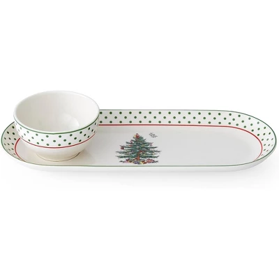 Spode Christmas Tree 2-Piece Polka Dot Chip And Dip Serving Set - 13-Inch Oval Plate With Dip Bowl - Porcelain, Dishwasher, Microwave, Freezer Safe 9 Spode Christmas Tree 2-Piece Polka Dot Chip And Dip Serving Set - 13-Inch Oval Plate With Dip Bowl - Porcelain, Dishwasher, Microwave, Freezer Safe - Image 7