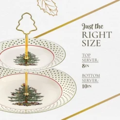 Spode Christmas Tree 2-Tiered Server (8" & 10") - Polka Dot Tiered Tray, Festive Tableware With Gold Handle, Durable Stoneware - Dishwasher Safe -Spode GUEST d8bdb79a d358 4ca8 b7f6 01f267f12889