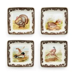 Spode Woodland Set Of 4 Square Dishes, 3" - Dip Bowls - Assorted Animal Designs, Porcelain Ceramic Hunting-Themed, Microwave & Dishwasher Safe -Spode GUEST db054d7e 992b 45f0 bd6c 0ac4c1204450