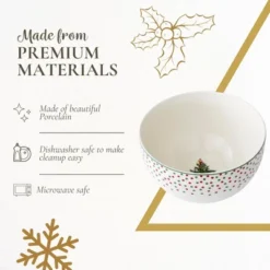 Spode Christmas Tree Polka Dot Rice Bowl - 6-Inch Porcelain Soup Bowls For The Holidays, Christmas Kitchen Bowls, Dishwasher And Microwave Safe -Spode GUEST db7ede4c 306e 4b14 8052 4b117223b881