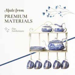 Spode Blue Italian Square Sauce Dishes - Set Of 4, 3-Inch Porcelain Mini Serving Bowls With Intricate Scroll Border & Scenic Motif -Spode GUEST e03ad592 c876 49b3 a519 932c63b3cbf1