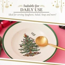 Spode Christmas Tree Collection Pasta Bowl - Set Of 4, Rimmed Plate For Serving Salad, Spaghetti, And Soup, 10-Inch, Made Of Porcelain -Spode GUEST e4ac574e f5dd 4864 97f7 dc49c108a618