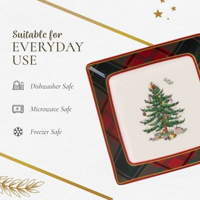 Spode Christmas Tree Tartan Square Platter - 10" - Traditional Tartan Plaid Design With Iconic Tree Motif - Microwave And Dishwasher Safe 7 Spode Christmas Tree Tartan Square Platter - 10" - Traditional Tartan Plaid Design With Iconic Tree Motif - Microwave And Dishwasher Safe - Image 5