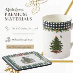 Spode Christmas Tree 5-Piece Mug & Tin Set - Fine China Mugs & Cork Coasters, Holiday Beverage Essentials, Festive Gift For Collectors -Spode GUEST e9e41c8e aa16 474f 9dc6 8f18ca31aa98