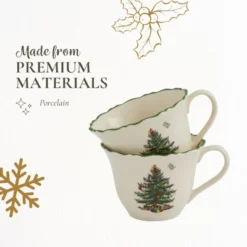 Spode Christmas Tree Punch Cups - Set Of 2 Holiday Mugs - 8 Oz Porcelain Cups With Scalloped Rim, Christmas Design - Microwave & Dishwasher Safe -Spode GUEST ebd58eb5 5918 4733 9382 1d010bad3559