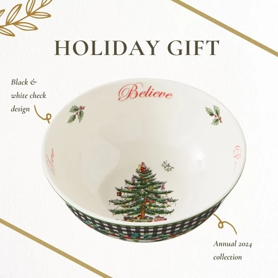 Spode Christmas Tree Revere Bowl - Checkered Exterior & Holly Accents, Festive Candy Dish Or Snack Bowl With Sentiments Inside, 6" Porcelain 7 Spode Christmas Tree Revere Bowl - Checkered Exterior & Holly Accents, Festive Candy Dish Or Snack Bowl With Sentiments Inside, 6" Porcelain - Image 5