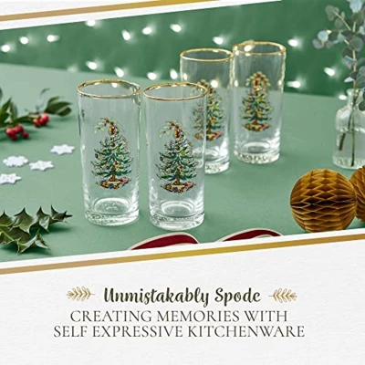 Spode Christmas Tree 15oz Highball Glasses, Set Of 4 - Gold-Rimmed Elegant Holiday-Themed Glassware, Festive Holiday Drinkware For Christmas Parties 8 Spode Christmas Tree 15oz Highball Glasses, Set Of 4 - Gold-Rimmed Elegant Holiday-Themed Glassware, Festive Holiday Drinkware For Christmas Parties - Image 6