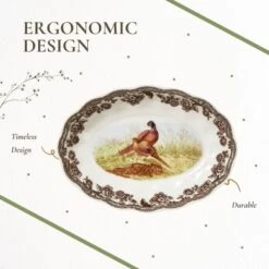 Spode British Flowers Collection 6" Oval Fluted Dish - Pheasant Illustration, Rustic Serving - Porcelain, Dishwasher & Oven Safe -Spode GUEST f2ef52f0 1edd 482b a813 882f234f375c