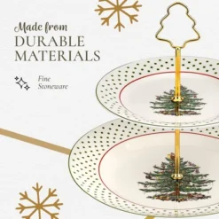 Spode Christmas Tree 2-Tiered Server (8" & 10") - Polka Dot Tiered Tray, Festive Tableware With Gold Handle, Durable Stoneware - Dishwasher Safe -Spode GUEST f61b502c 6892 4cf0 8fd3 3d15f397f65b