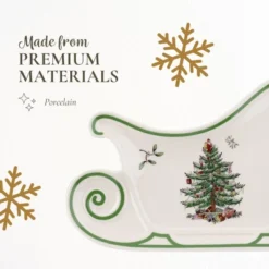 Spode Christmas Tree Embossed Sleigh Plate, 9" Serving Festive Serving Dish - Fine Porcelain Decorative Holiday Platter -Spode GUEST f65f1bed 1619 4ac4 8554 ebc9b71451c9