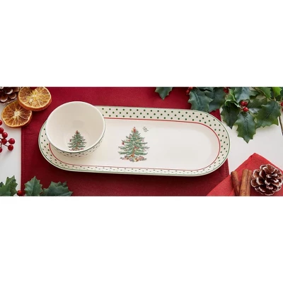 Spode Christmas Tree 2-Piece Polka Dot Chip And Dip Serving Set - 13-Inch Oval Plate With Dip Bowl - Porcelain, Dishwasher, Microwave, Freezer Safe 3 Spode Christmas Tree 2-Piece Polka Dot Chip And Dip Serving Set - 13-Inch Oval Plate With Dip Bowl - Porcelain, Dishwasher, Microwave, Freezer Safe