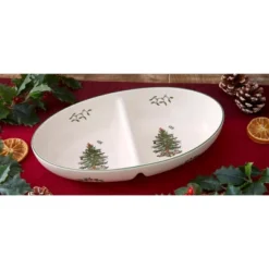 Spode Christmas Tree Divided Server, 9-Inch Round Festive Serveware, Holiday Entertaining Platter - Fine Porcelain, Dishwasher & Microwave Safe -Spode GUEST f99ceacf 6e60 42b3 8bfa 804b0a6c61fb