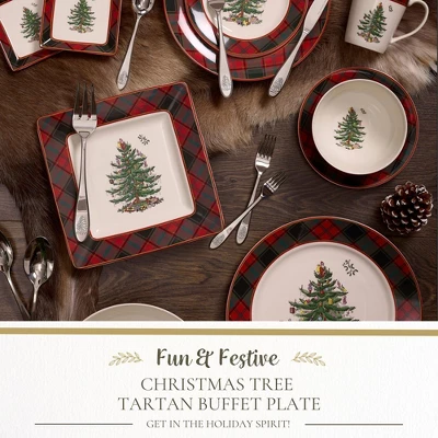 Spode Christmas Tree Tartan 12" Buffet Plate - Classic Christmas Design With Tartan Border - Dishwasher, Microwave, Freezer Safe 2 Spode Christmas Tree Tartan 12" Buffet Plate - Classic Christmas Design With Tartan Border - Dishwasher, Microwave, Freezer Safe